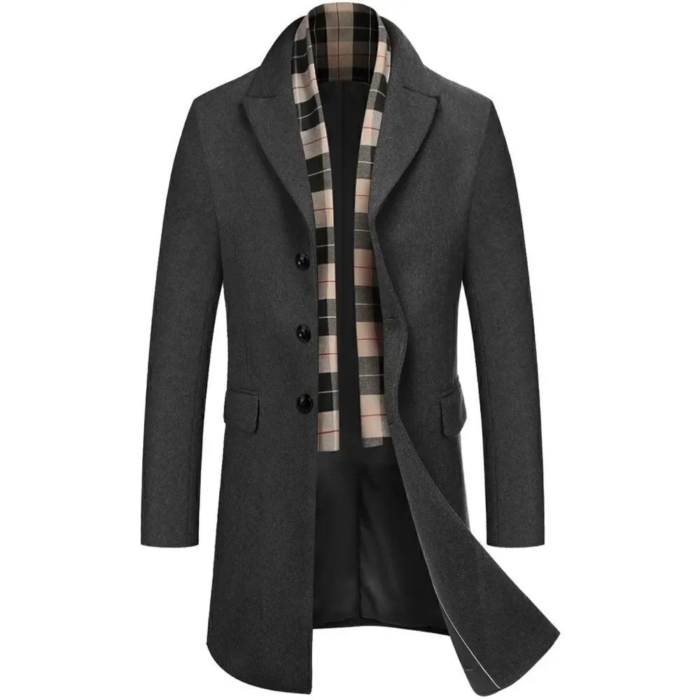 Men’s Gray Coat Winter Jacket with Detachable Plaid Scarf Size M NWT